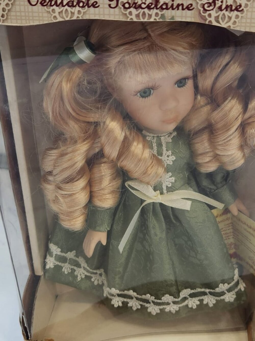 Porcelain Petites Collector’s Choice Bisque Porcelain Doll Blonde Green Dress